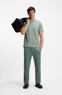 Stretch-cotton T-shirt with logo detail, Light Green