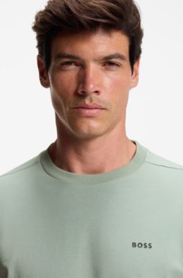 Stretch-cotton T-shirt with logo detail, Light Green