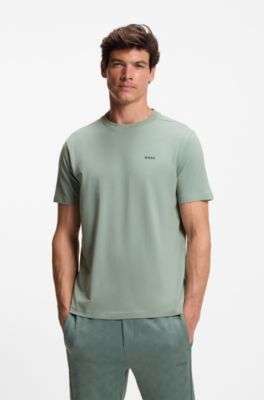 Stretch-cotton T-shirt with logo detail, Light Green