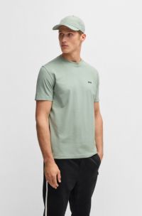 Regular-fit T-shirt in stretch cotton with contrast logo, Light Green