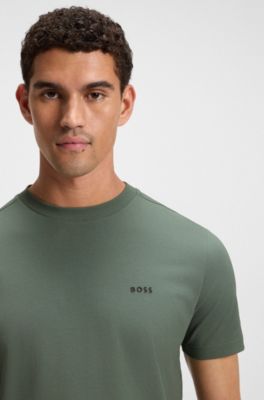 T-Shirt aus Stretch-Baumwolle mit Logo-Detail, Gr&uuml;n