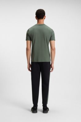 Stretch-cotton T-shirt with logo detail, Green