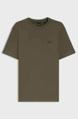 Stretch-cotton T-shirt with contrast logo, Dark Green
