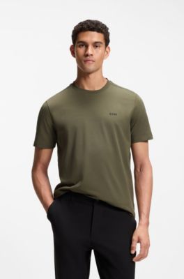 Stretch-cotton T-shirt with contrast logo, Dark Green