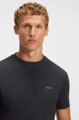 Stretch-cotton T-shirt with logo detail, Dark Blue
