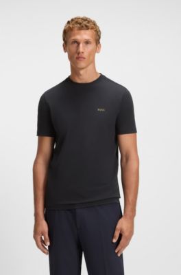 Stretch-cotton T-shirt with logo detail, Dark Blue