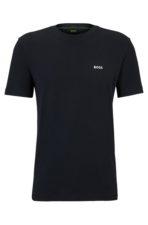 Stretch-cotton regular-fit T-shirt with contrast logo, Dark Blue