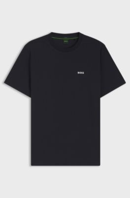Stretch-cotton T-shirt with contrast logo, Dark Blue