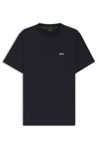 T-shirt van stretchkatoen met logodetail, Donkerblauw