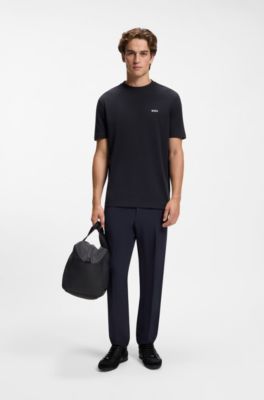Stretch-cotton T-shirt with contrast logo, Dark Blue