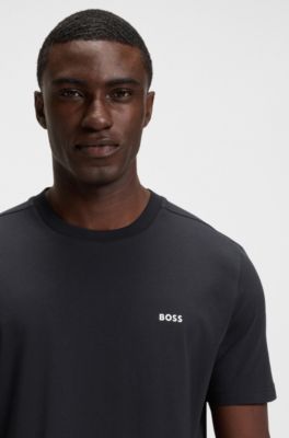 Stretch-cotton T-shirt with logo detail, Dark Blue