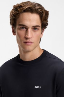 Stretch-cotton T-shirt with contrast logo, Dark Blue