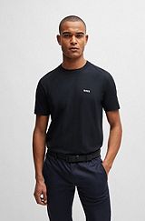 Regular-fit T-shirt van stretchkatoen met contrasterend logo, Donkerblauw