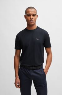 Regular-fit T-shirt in stretch cotton with contrast logo, Dark Blue