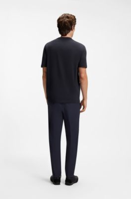 Stretch-cotton T-shirt with contrast logo, Dark Blue