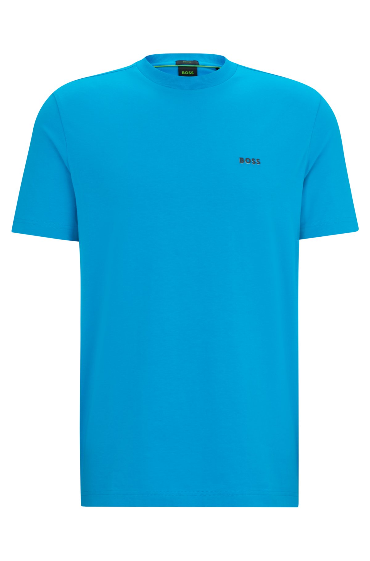 Stretch-cotton regular-fit T-shirt with contrast logo, Turquoise
