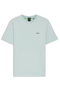 Stretch-cotton T-shirt with contrast logo, Light Blue