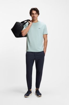 Stretch-cotton T-shirt with logo detail, Light Blue