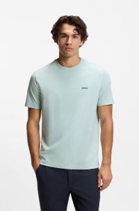 Stretch-cotton T-shirt with contrast logo, Light Blue