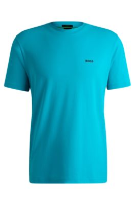 BOSS Stretch-cotton T-shirt with contrast logo Turquoise