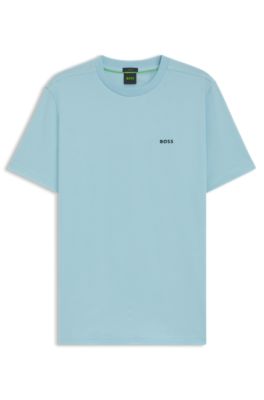 Stretch-cotton T-shirt with logo detail, Light Blue
