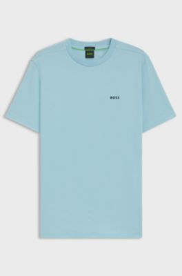 Stretch-cotton T-shirt with logo detail, Light Blue