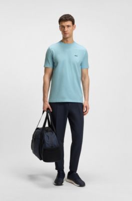 Stretch-cotton T-shirt with logo detail, Light Blue