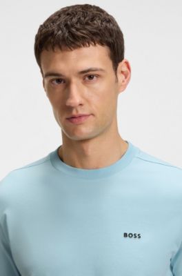 Stretch-cotton T-shirt with logo detail, Light Blue