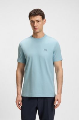 Stretch-cotton T-shirt with logo detail, Light Blue