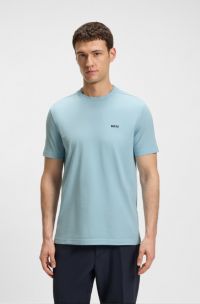 Regular-fit T-shirt in stretch cotton with contrast logo, Light Blue