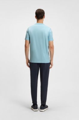 Stretch-cotton T-shirt with logo detail, Light Blue