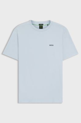 T-shirt van stretchkatoen met logodetail, Lichtblauw
