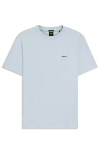 T-shirt van stretchkatoen met logodetail, Lichtblauw