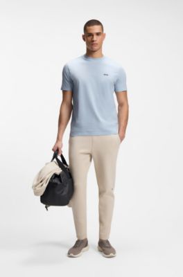 T-shirt in cotone elasticizzato con logo, Celeste