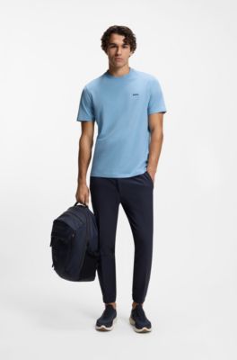 Stretch-cotton T-shirt with logo detail, Light Blue
