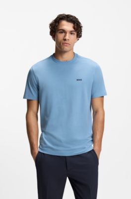 Stretch-cotton T-shirt with logo detail, Light Blue