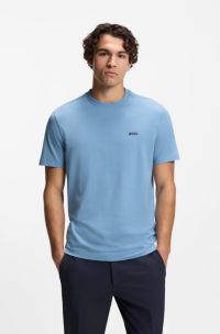 Stretch-cotton T-shirt with logo detail, Light Blue