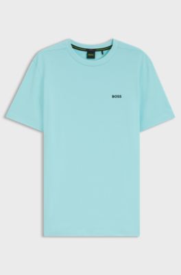 Stretch-cotton T-shirt with contrast logo, Light Blue
