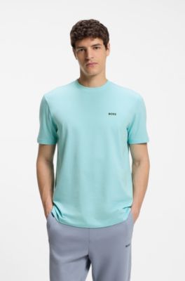 Stretch-cotton T-shirt with contrast logo, Light Blue