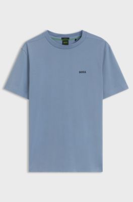 Stretch-cotton T-shirt with contrast logo, Light Blue