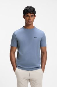 Stretch-cotton T-shirt with contrast logo, Light Blue