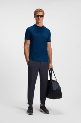 Stretch-cotton T-shirt with logo detail, Dark Blue