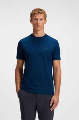 T-shirt en coton stretch avec d&eacute;tail logot&eacute;, Bleu fonc&eacute;
