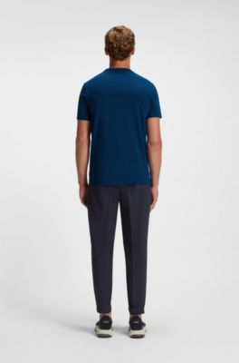 Stretch-cotton T-shirt with logo detail, Dark Blue