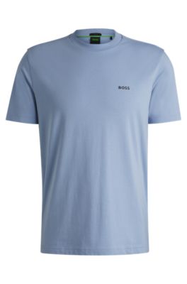 Tシャツ・カットソー BOSS Men T-shirt Blue 50538096 402 BOSS - Mercerized-cotton T-shirt with two-tone jacquard