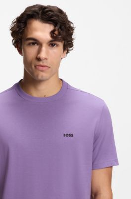 Stretch-cotton T-shirt with contrast logo, Purple
