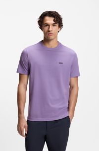 Stretch-cotton T-shirt with contrast logo, Purple