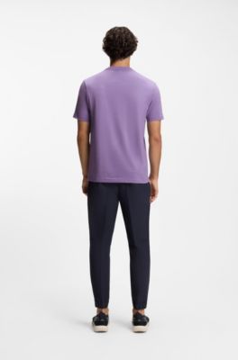 Stretch-cotton T-shirt with contrast logo, Purple