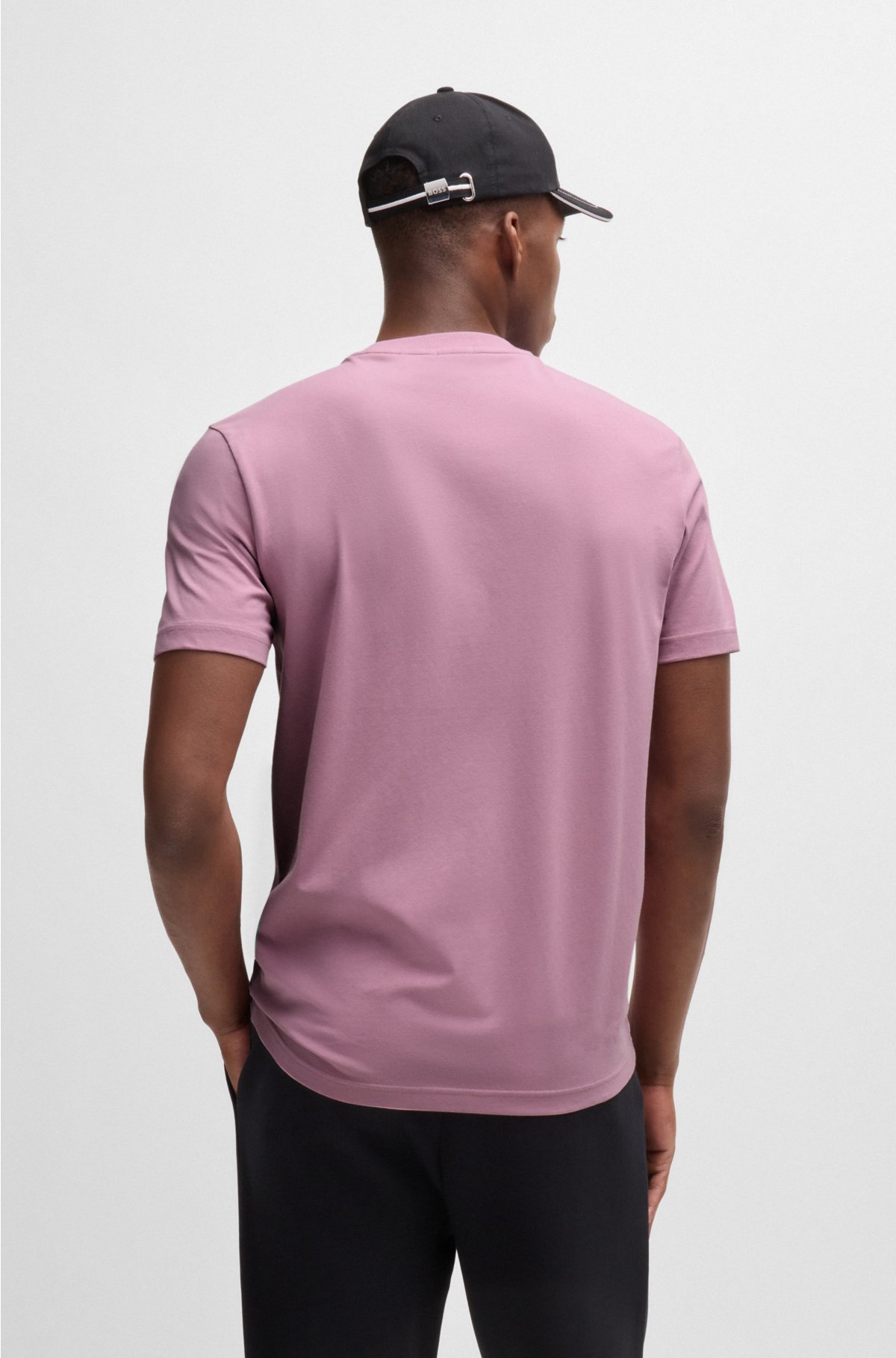 Stretch-cotton regular-fit T-shirt with contrast logo, Light Purple