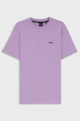 Stretch-cotton T-shirt with contrast logo, Light Purple